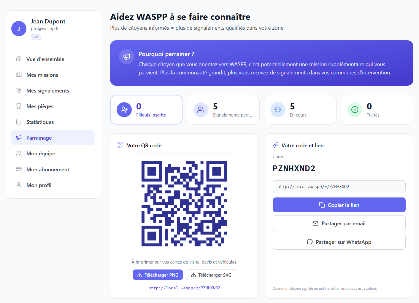 Comment partager votre code de parrainage WASPP